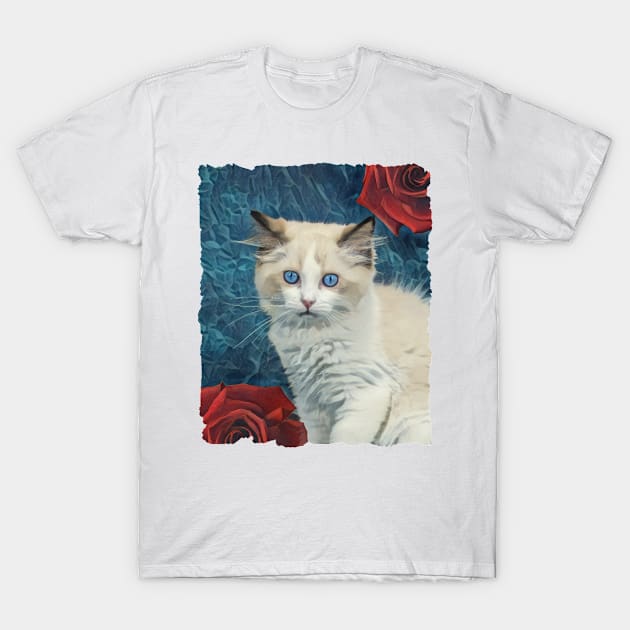 Fluffy White Cat Blue Eyes T-Shirt by PhotoArts